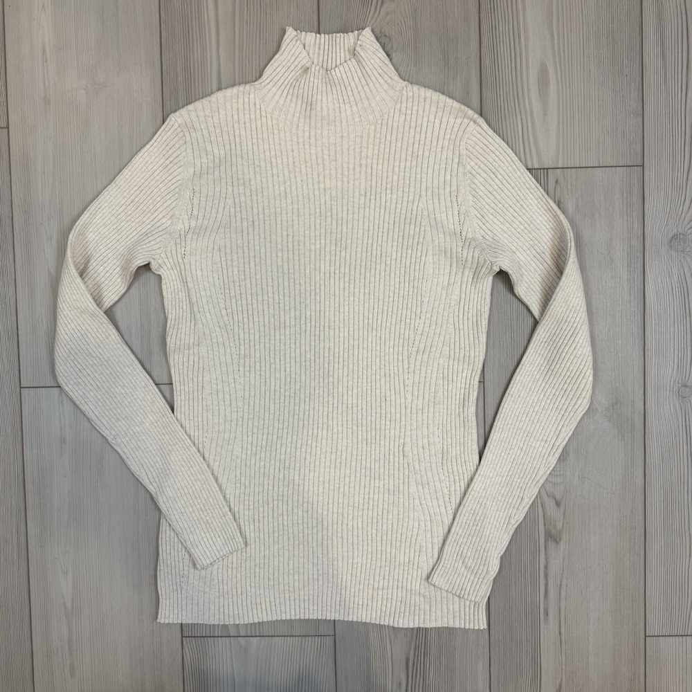 Athleta Reverie Mock Neck Sweater Ribbed‎ Womens Medium Sea Salt
